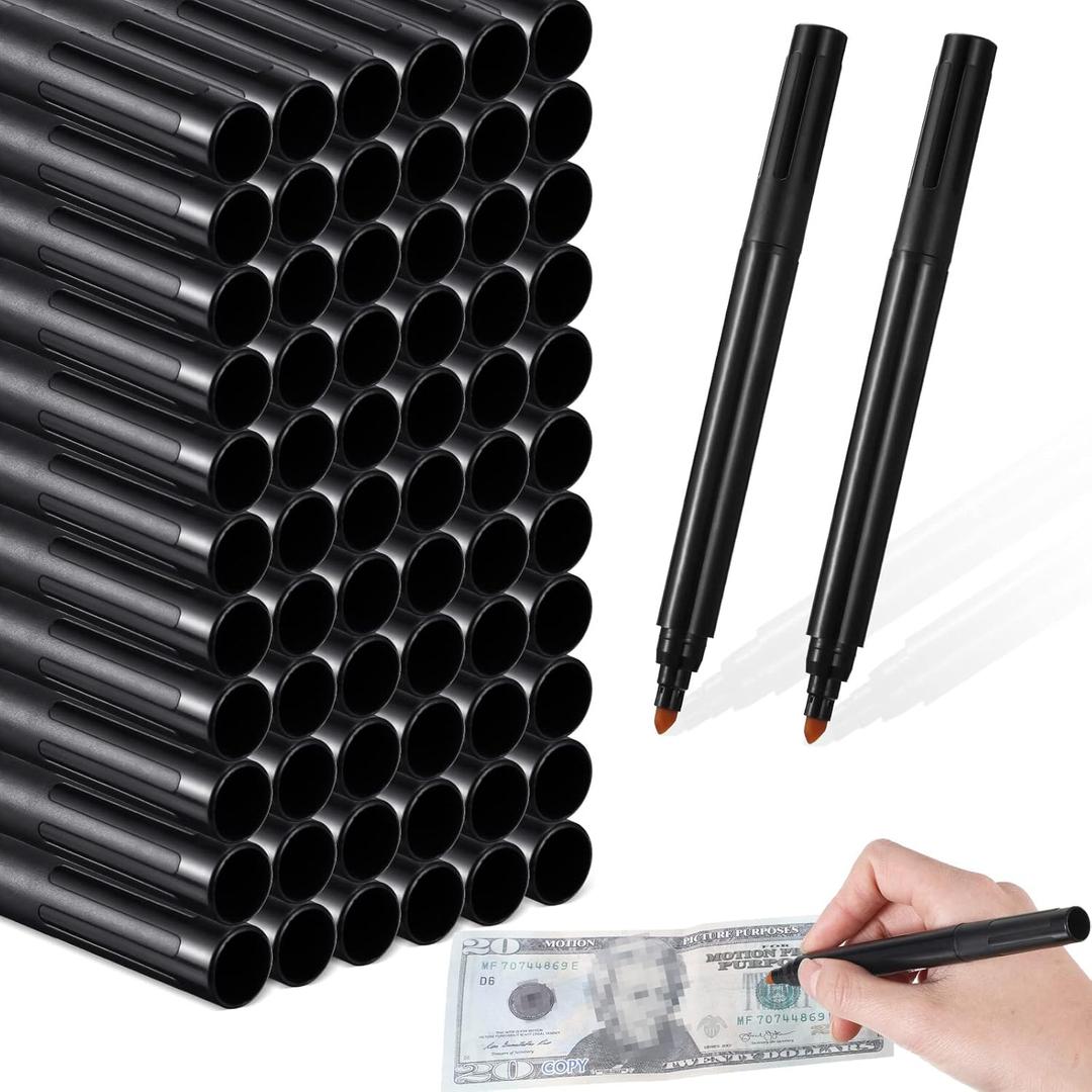 Outus 60 Pieces Counterfeit Money Bill Detector Marker Pen Counterfeit Pen Pack Fake Checker Universal False Currency Bills Money Loss Prevention Tester Pocket Size
