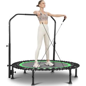 ANCHEER 40/48" Mini Trampoline with Upgraded Bungee Cords, 550LBS Capacity, Adjustable Foam Bar & Resistance Ropes, Indoor/Outdoor Rebounder for Adults (40IN, Green)