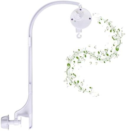 24 inch Single nut Adjustment and Fixing Baby Crib Mobile Arm with Music Box,Nursery Decor Hanger -DIY Toy Decoration Move Bracket (White)