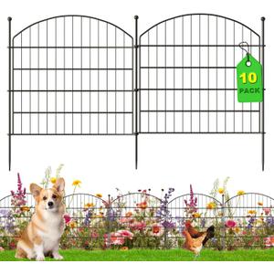 24 in(H) x20 Ft(L) No Dig Heavy Duty Metal Fence - 10 Panels Thick Rust-Resistant Decorative Fence Posts for Yard Security, Garden, Lawn, Farm and Poultry (Black)