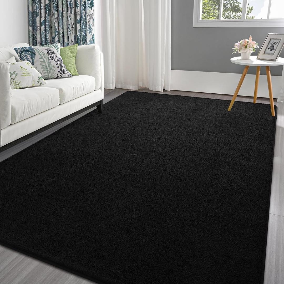 Pettop 4x6 ft Black Area Rugs for Bedroom Living Room, Washable Memory Foam Indoor Carpet, Modern Aesthetic Minimalist Non Slip Soft Comfy Carpet for Boys Girls Dorm Home Decor