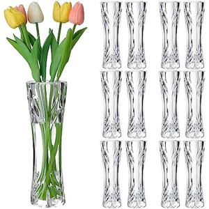 Mumufy 12 Pcs Acrylic Glass Bud Vases for Centerpiece Christmas Clear Plastic Bud Vase Crystal Acrylic Vase Small Break Resistant Flower Vase for Rose Home Decoration(Stylish, 2.17 x 6.54 Inch)