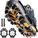 Crampons Ice Cleats Traction Snow Grips for Boots Shoes Women Men Anti Slip 19 Stainless Steel Spikes Safe Protect for Hiking Fishing Walking Climbing Mountaineering (Medium, Black)