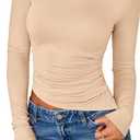 PRETTYGARDEN Womens Long Sleeve Shirts 2026 Fall Trendy Crewneck Slim Fit Asymmetrical Going Out Tops Ruched Tee Y2k Clothes (XL)