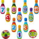 Kids Bowling Toys Set, Toddler Indoor Game, Hand-Eye Coordination Activity Center Fine Motor Toy, 10 Foam Bowling Pins and 2 Balls, Educational, Birthday Party Gift for 3 Year Old Children Boy Girl