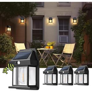 4 Pack Solar Motion Sensor Wall Lights with 3 Lighting Modes, Waterproof Led Solar Powered Wall Lights for Deck, Fence, Garage, Barn, Patio and Yard