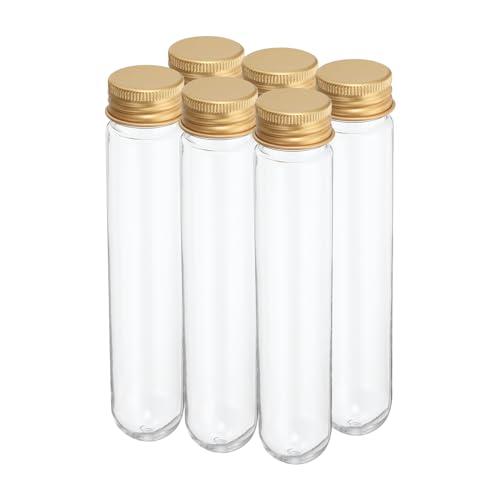 PATIKIL 80ml Plastic Test Tubes with Screw Caps, 6Pcs 156x30mm Tubes for Scientific Party Decoration Candy Bead Storage Bath Salt Lab Use, Gold Tone