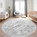 Soalmost 6x6 Grey Round Rug 6ft Living Room Circle Rug Gray Vintage Round Area Rug Non Slip Indoor Carpet for Dining Room Bedroom