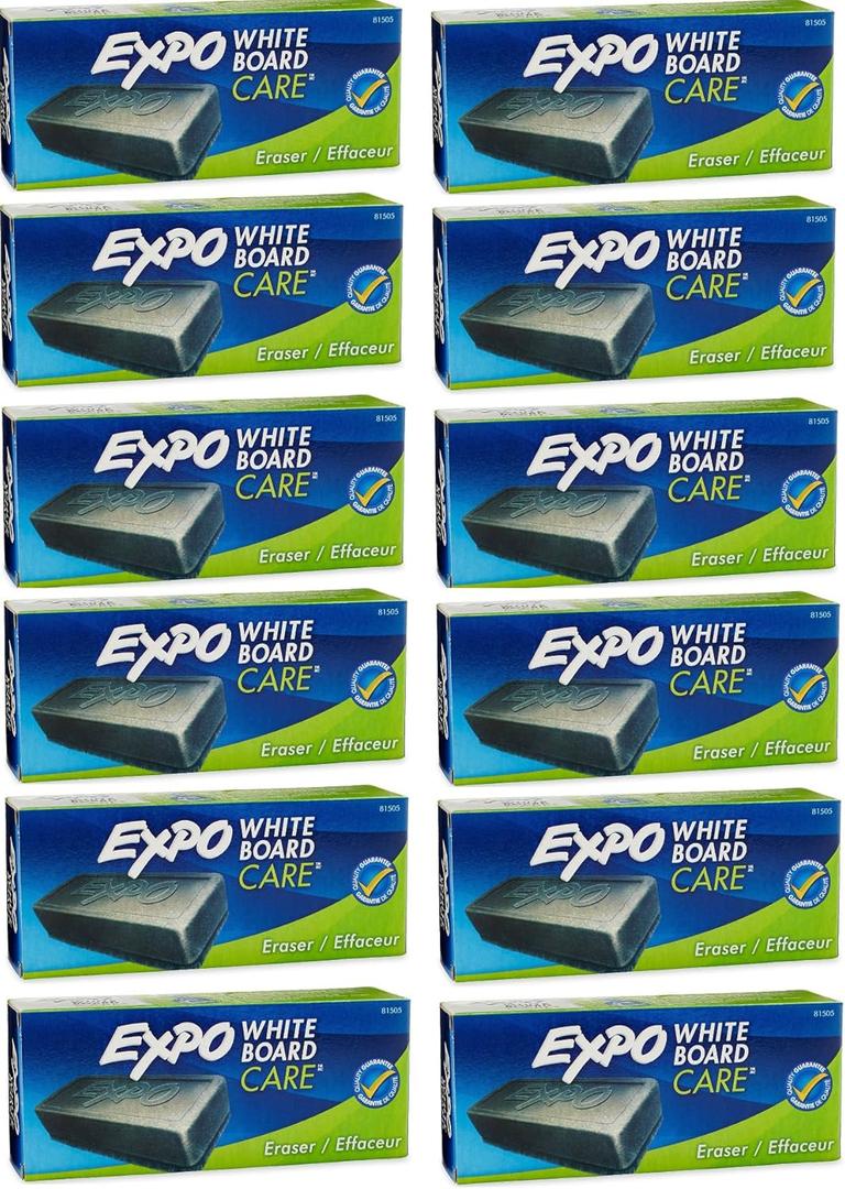 Expo 81505 Block Eraser Dry Erase Whiteboard Board Eraser, Soft Pile, 5 1/8 W x 1 4 H - Pack of 12