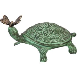 Evergreen Garden 14" L Beautiful Summer Turtle and Butterfly Metal Garden Statue, Fade and Weather Resistant Outdoor Decoration for Homes, Yards and Gardens