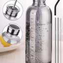 NiHome Glass Water Bottle 25oz/750ml with Two Caps, Stainless-Steel Straw, Brush and Silicone Cover, High Borosilicate Glass for Hot & Cold Beverages, Leak-Proof for Travel, Gym, Office (Smoky Gray)