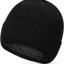 Coume Winter Fleece Lined Beanie Knitted Hats for Men Women, Warm Winter Caps for Bald Men Skull Caps Cold Weather (Black)