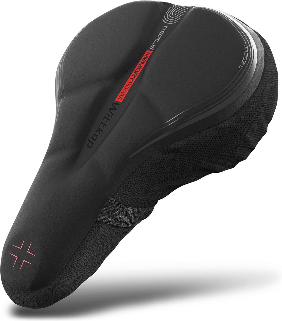 WITTKOP Bike Seat Cushion Made of Comfy Memory Foam I Bike seat Cover for Men & Women with Ergonomic 3-Zone-Concept I Bike Saddle Cover, for peleton seat cushin, Bicycle seat Cushion