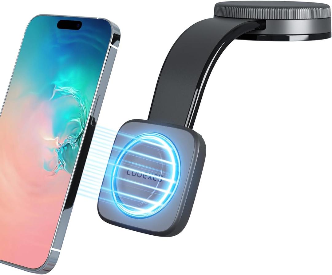 Magnetic Car Phone Holder, Bendable Alloy Arm Car Mount with Vacuum Suction, All-in-one Design & 108LBS Strongest Suction & 360 Rotation for All MagSafe Phones iPhone 17 16 15 14 Pro Max