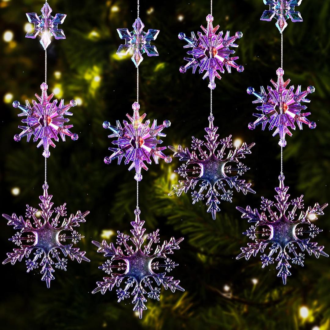Shappy 36 Pieces Plastic Crystal Snowflake Ornament Acrylic Xmas Snowflake for Christmas Winter DIY Decoration, Assorted Sizes 1.7/3/4 Inches (Gradient Purple)