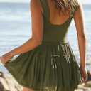Womens Summer Sleeveless Sun Dresses Drop Waist Casual Tiered Boho Beach Mini Sundress Army Green,L (Green)