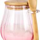 Arrozon 15 oz Pink Sugar Bowl with Bamboo Lid and Spoon,Pink Kitchen Decor and Accessories,Glass Jar with Airtight Lid, Brown Sugar Keeper, Sugar Container for Coffee Bar and office