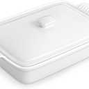 MALACASA 3.4 Quart Baking Dish With Lid, Porcelain Casserole dish with Lid, 13 x 9 Lasagna Pan Deep with Lid, Rectangular Bakeware With Handle, Microwave, Oven Safe, White, Series BAKE