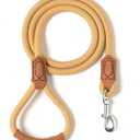 Mile High Life | Premium Leather Handle Dog Leash | Strong Rope Leash | Zinc Alloy Strong Clasp | Small Medium Large Dogs | 4/5/6 Feet(Yellow, 48 Inch (Pack of 1))