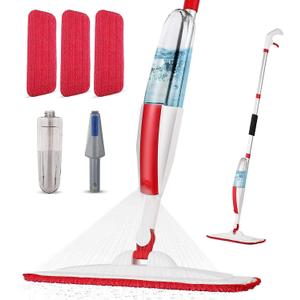 Spray Mops for Floor Cleaning Floor Mop with a Refillable Spray Bottle and 3 Washable Microfiber Pads Home or Commercial Use Dry Wet Flat Mop for Hardwood Laminate Wood (Purple)