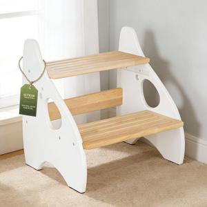 Toddler Step Stool, Adjustable Height 2 Step Stool for Kids with Handles & Non-Slip Pads, Rubberwood Kids Step Stool for Bathroom Sink, Kitchen & Bedroom, Supports Up to 350 lbs, for Adults & Kids (Natural-white)