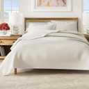 Great Bay Home Full/Queen Quilt Bedding Set, 3-Piece Lightweight Summer Channel Stitch Quilt Set with Shams, Ultra Soft Cream Bedspreads, Quilted Bedding Coverlets for All Seasons (02 - Basketweave Whisper White)