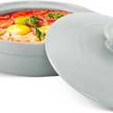 MINH LONG 1-Qt Porcelain Dutch Oven with Lid  Lead & Cadmium Free, Oven Safe to 482F, Heat Retention, Clay Pot for Cooking on Gas & Infrared Cooktop, Use to Marinate, Cook, Bake, Refrigerate & Serve (Luna - Grey)