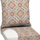 Arden Outdoor Foam Deep Seat Cushion Set, 24 in x 24 in, Weather-Proof, Rain-Proof, Fade Resistant Patio Cushion, Bottom and Back Cushion for Chair, Sofa, and Couch Global Vintage Medallion (1 Pack)