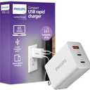 Philips iPhone Charger Fast Charging, 65W USB C, 3-Port GaN Charger Block with USB A, Foldable Fast Wall Charge for iPhone 16 Series, 15 Series, iPad Pro, White, DLP3653W/37