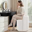 Vanity Chair with Storage, 360° Swivel Velvet Makeup Stool with Wave Backrest, Modern Round Upholstered Closet Stool, No Assembly for Bedroom, Dressing Room & Living Room, White