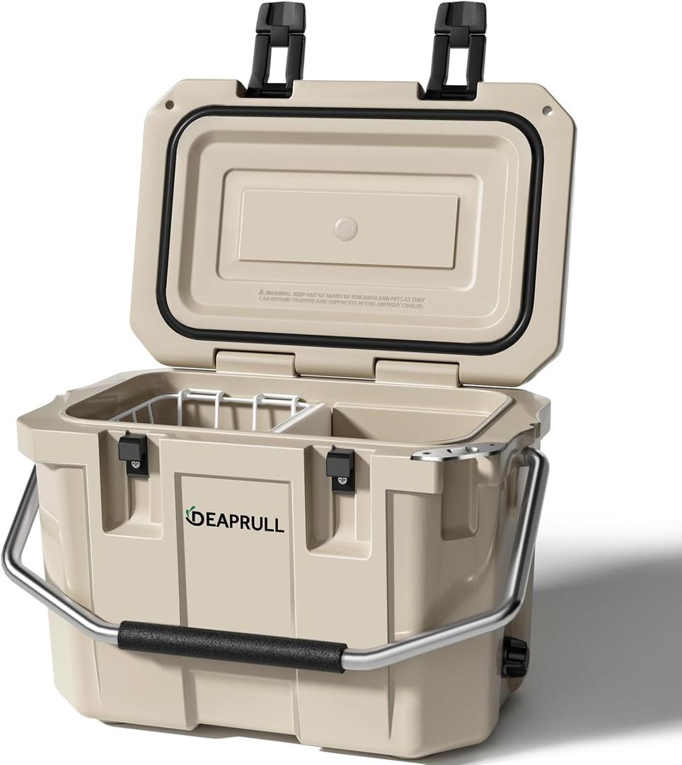 Hard Cooler, Insulated Ice Chest Box Holds Ice for More Days, Portable Cooler with Handle, Cup Holders, Double Latches for Camping Drink, Beach, Picnic, Fishing, Boat, Barbecue (30 Quart, Khaki)