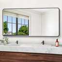 72" x 36"Bathroom Mirror, Matte Black Wall Mirror with Metal Frame, Decorative Rectangular Vanity Mirror for Bedroom Bathroom Living Room Entryway (Horizontal/Vertical) (Rounded Corner)