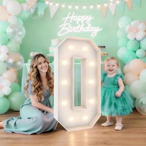 3FT Marquee Light Up Numbers 0,Party Decoration Large Marquee Light Up Letters with Weighted Water Bag,Pre-cut Foam Board Set Can Be Used for Birthdays,Weddings,Baby Anniversaries