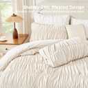 Andency Ruched Beige Queen Comforter Set, Shabby Chic Pleated Bedding Sets 3 Pieces, Lightweight Soft Boho Ruffle Bed Set for Girls, Kids, Women, All Season