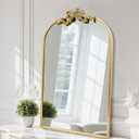 Vintage Arched Bow Gold Mirror: 36"x24" Large Antique Wall Mirrors with Metal Frame for Bathroom Vanity - Baroque Ornate Bow Decor for Living Room, Fireplace, Entryway, Hallway
