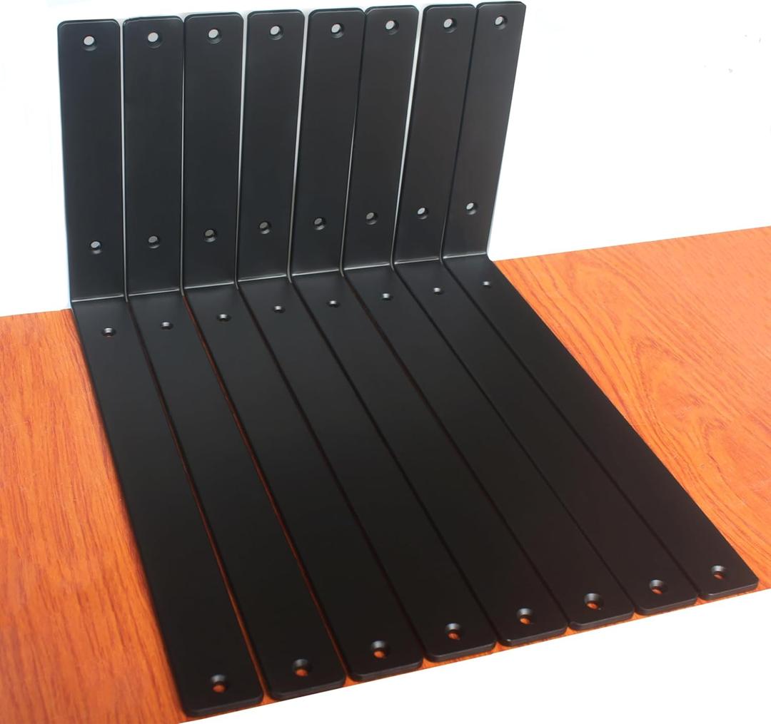 8 Pack - L 14" x H 8" x W1.5, 5mm Thick Black L Shelf Bracket, Iron Shelf Brackets, Metal Shelf Brackets, Floating Shelf, Shelf Supports with Screws