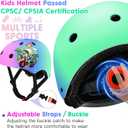 Toddler Kids Bike Helmet Set for Boys Girls Color Gradient Adjustable Skateboard Helmet Protective Gear Set Knee Elbow Wrist Pads for Bike, Roller, Scooter, Cycling, Balance and More Sports (Small: 20.1"-21.2", Pink-Blue-Green)