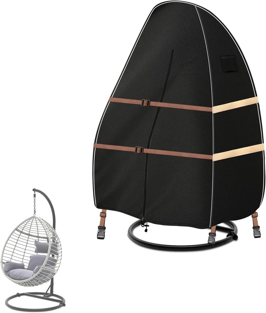 Outdoor Egg Chair Cover Waterproof – Single Seat Hanging Egg Chair Cover with Zipper ， 1200D Heavy Duty Covers for Patio Wicker Swing Chairs, 45"Lx38"Wx68"H, Pack 2