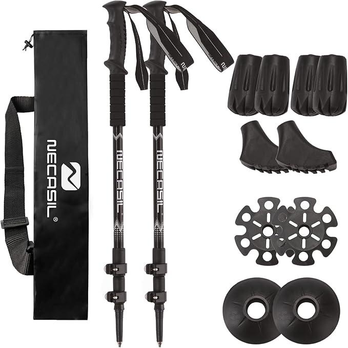 Lightweight Aircraft-Grade Aluminum Trekking Poles - 2 Sticks with Quick Lock System and Extended Down Grip Plus 12pc-Accessory Kit, Telescopic, Ultralight for Hiking, Camping, Walking, Trekking
