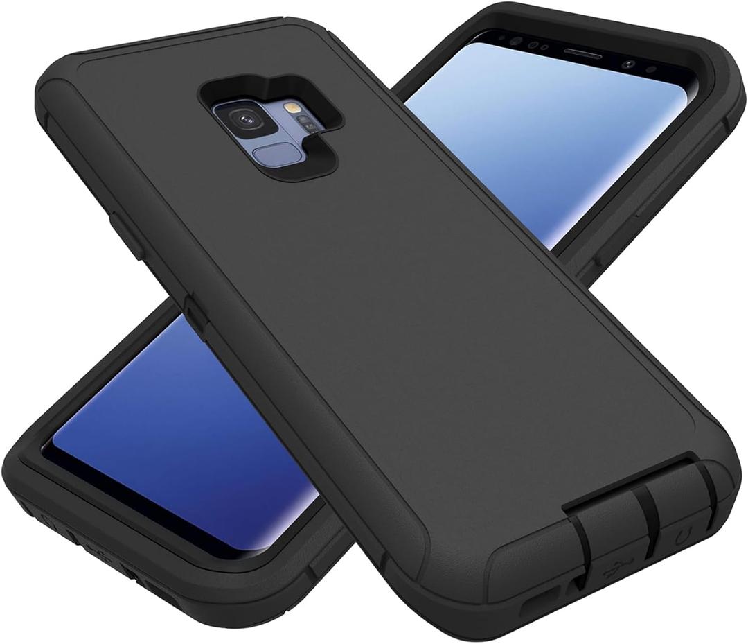 for Samsung Galaxy S9 Case, Heavy Duty Protective Case Dustproof Shockproof Drop Protection, 3 in 1 Rugged Cover for Samsung Galaxy S9 (Black, S9)