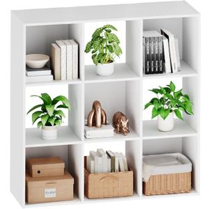 Sweetcrispy 9 Cube Storage Organizer - Open Cube Bookshelf with 5 Removable Back Panels, Display Storage Bookcase for Living Room, Bedroom, Entrance Hall, Home Office，36" L×11.6" W×36" H, White