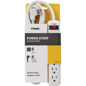 Prime Wire & Cable PB801115 6-Outlet Power Strip with 14-3 SJT 8-Feet Cord,White