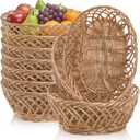 10 Pack Plastic Oval Basket, 10"x7.5"x4" Wicker Bread Basket Bin, Small Empty Food Fruit Storage Serving Bowl, Gift Basket Bulk for Kitchen Restaurant Party Centerpiece Display Christmas