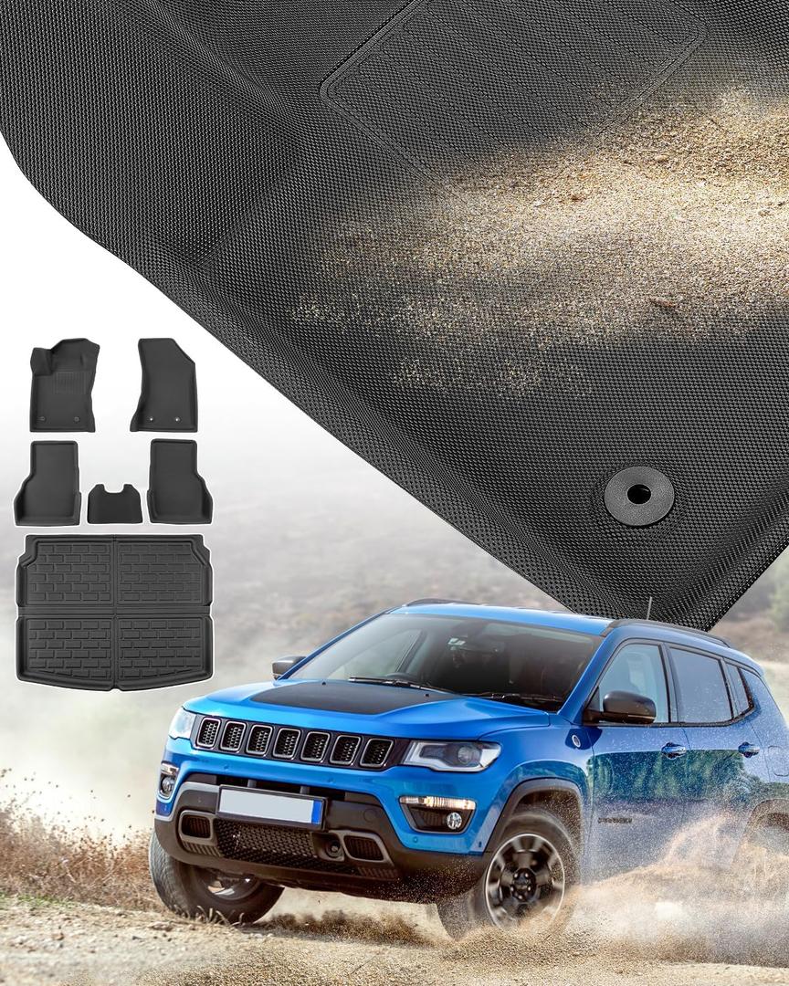 Floor Mats & Cargo Liner for Jeep Compass 2025 2024 2023 2022 2021 2020 2019 2018 2017, All Weather Full Set Car Mats Trunk Mats for Compass 2017-2025 Car Accessories