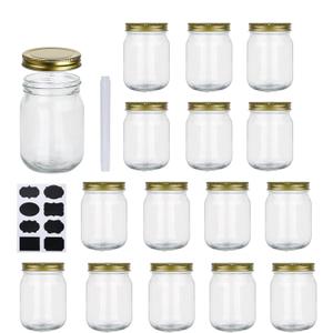 Encheng 16 oz Glass Jars With Lids, Regular Mouth Mason Jars 16 oz with Lids For Storage, Clear Pint Canning Jars For Pickles, Herb, Jelly, Jams, Honey, Dishware Safe, Set Of 15