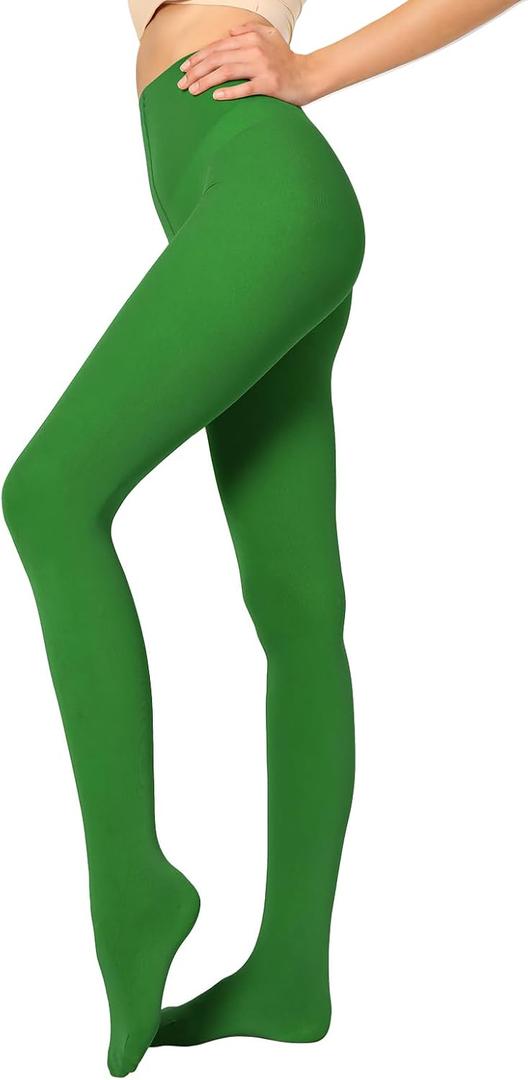 Women's 80 Denier Semi Opaque Tights High Waist Soft Solid Color Footed Pantyhose (Green, S)