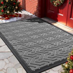 Yimobra Front Door Mat Outside Entrance 29.5x17, Waterproof Heavy Duty Outdoor Mats for Front Door, Non Slip Rubber Entry Mat for Garage Patio Indoor, Grey