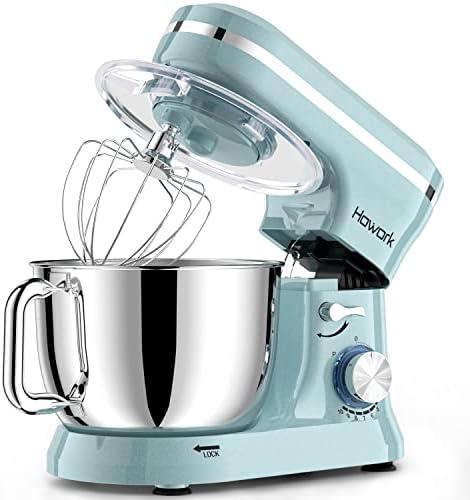HOWORK Electric Stand Mixer,10+p Speeds With 6.5QT Stainless Steel Bowl,Dough Hook, Wire Whip & Beater,for Most Home Cooks,Blue