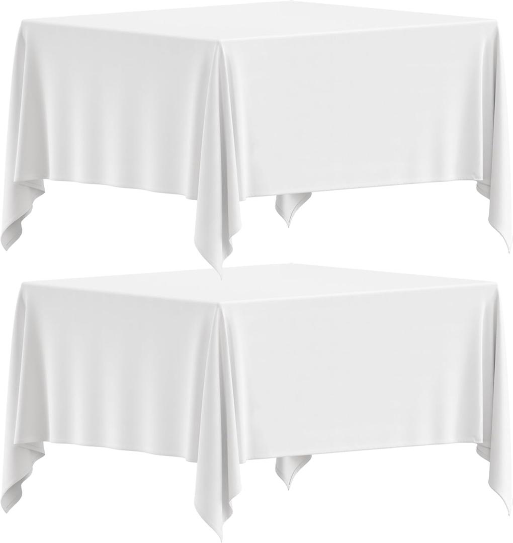 White Square Tablecloth 70 x 70 Inch, 200GSM - Set of 2 Extra Soft Square Tablecloths - Stain and Wrinkle-Resistant, Machine Washable, Card Table Tablecloth Square for Any Occasion, Premium Quality