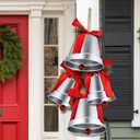 4 Pcs 8+6.5in Silver Giant Bells Extra Large Christmas Bells for Outside Decor for Xmas Tree Doors Firepalces Unique for Large Xmas Bell Ornaments Garland Indoor Outdoor